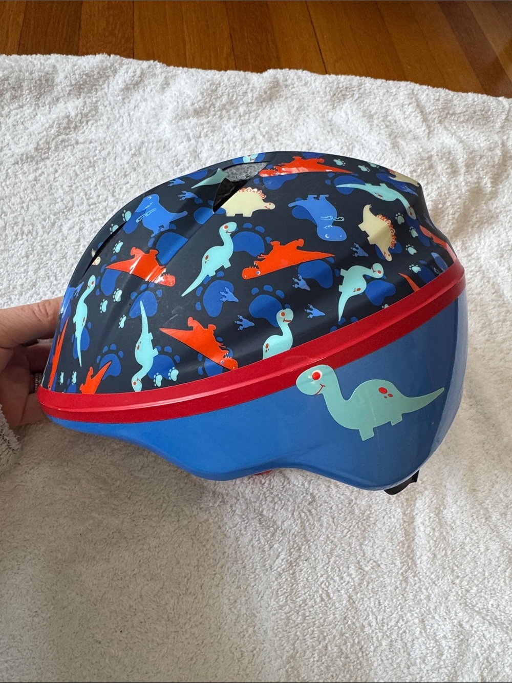 Infant Dinosaur Bike Safety Helmet - Blue with Red Trim